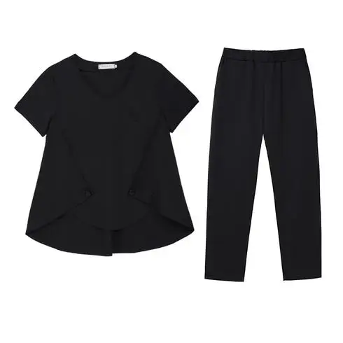 Женский костюм большого размера комплект из 2 предметов короткий топ и штаны 2019