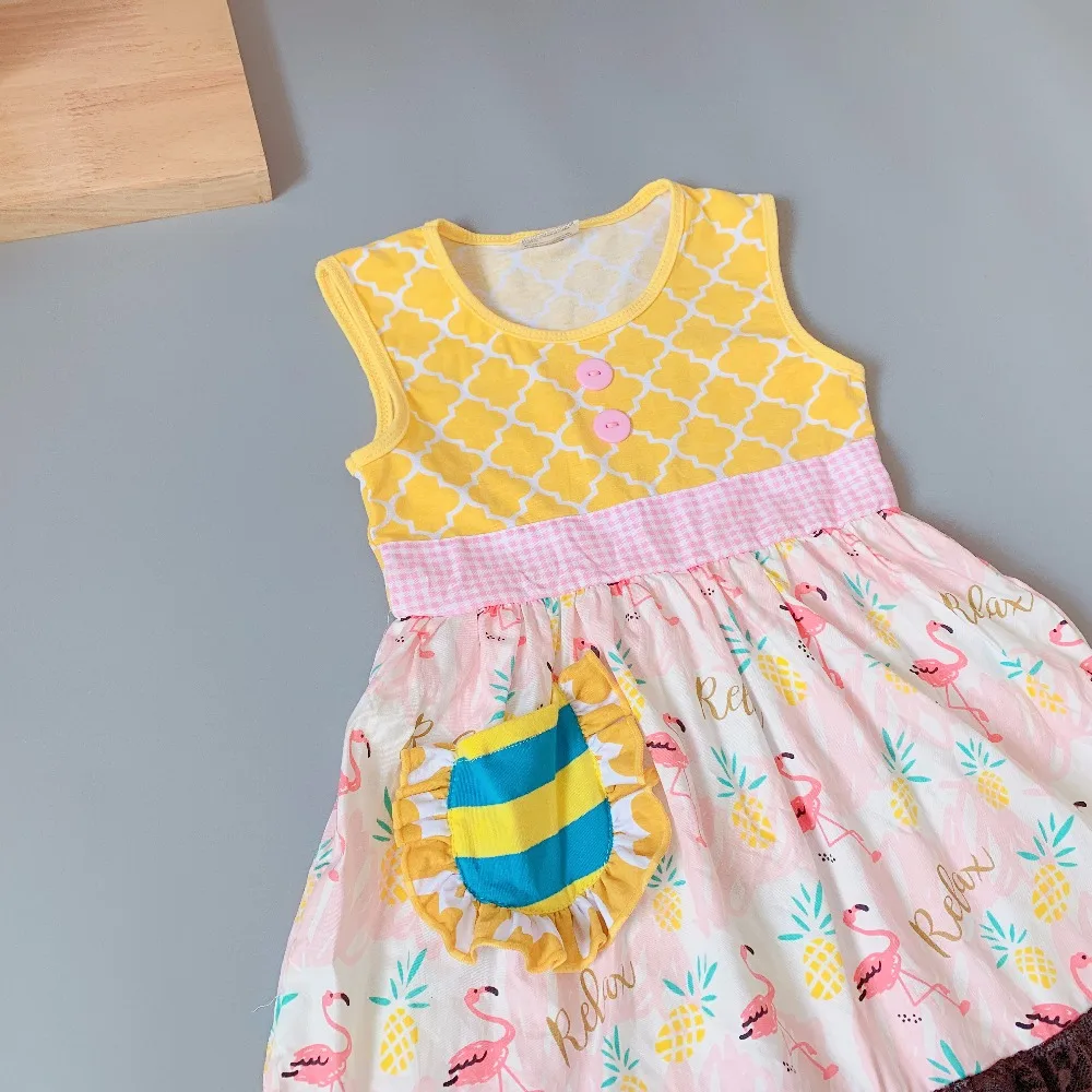 2019 Summer Yellow flamingo dress singlet present of Baby Girls Dress Apparel Accessory | Детская одежда и обувь