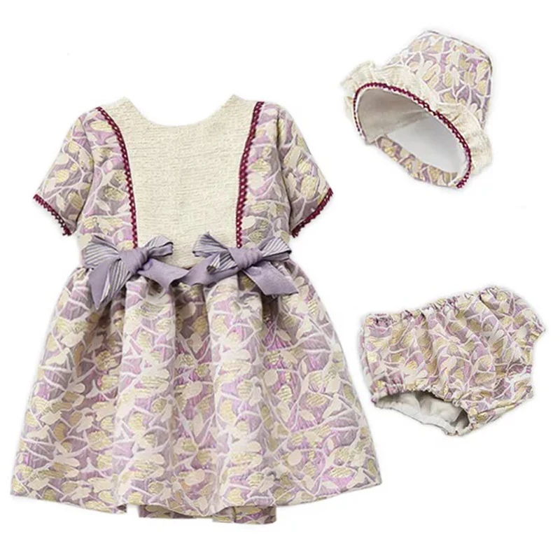 2019New short sleeve dresses baby girls Spanish dress 3pcs clothes set Kids girl party Birthday wedding flower | Детская одежда и