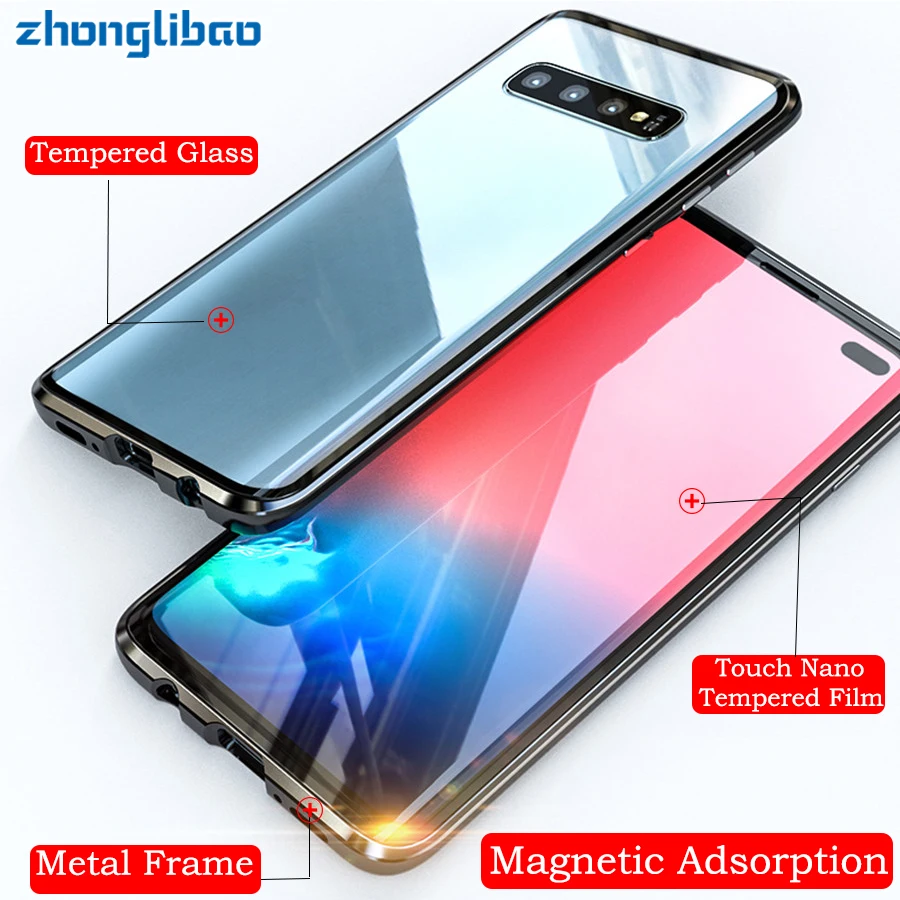 Магнитный металлический 360 стеклянный чехол для Samsung S10 5G S9 S8 Plus Note 9 8 A7 A9 2018 A50 A60 A70