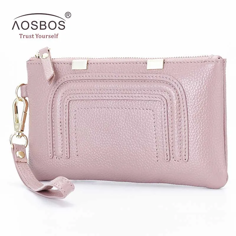 Pink Aosbos, модные женские кошельки из натуральной кожи, Простой Длинный однотонный держатель для карт, клатч,, женские кошельки на молнии, кошелек для карт - Цвет: Pink