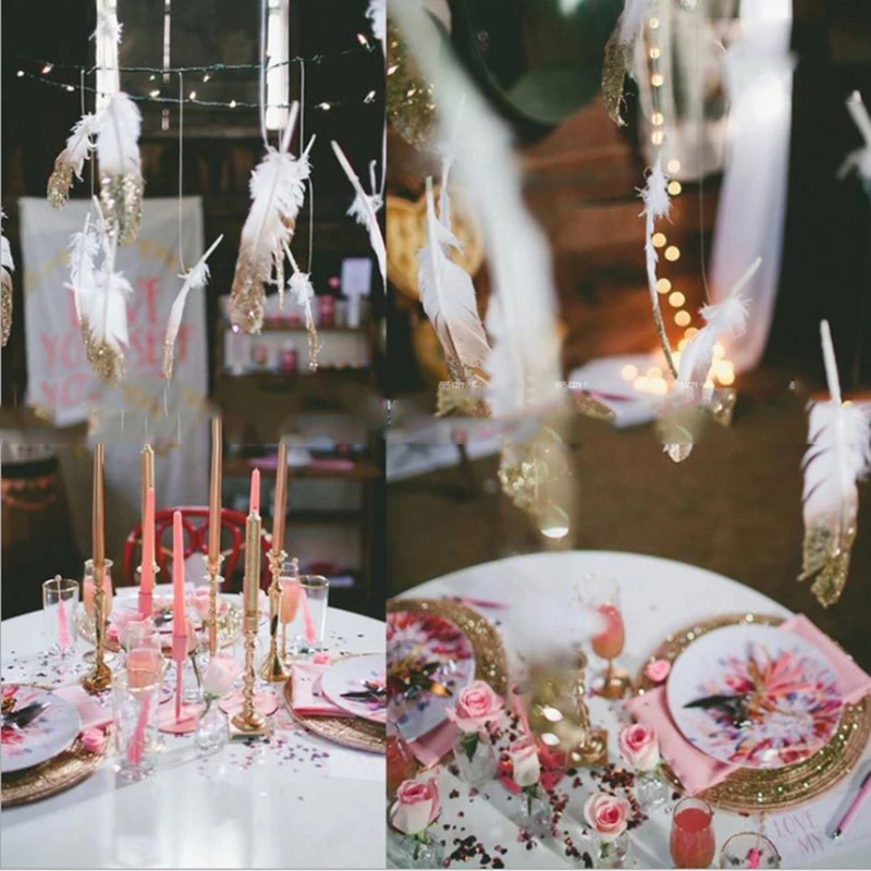 2 м красивые перьевые гирлянды с золотыми блестящими порошками подвесные