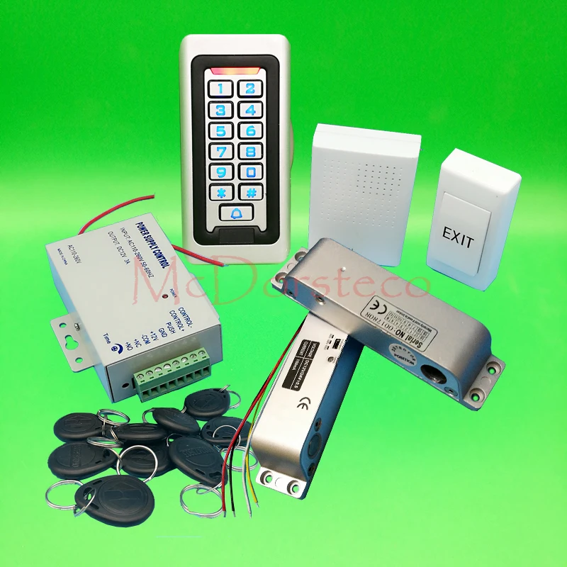 

Metal IP68 Waterproof Full 125khz Rfid Door Lock control system Kit Electronic Surface Drop Bolt Lock +Power supply+exit button
