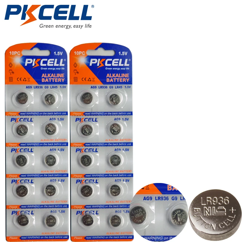 20 шт. PKCELL 1 5 V AG9 батарея LR936 394 SR936SW 194 V394 кнопочная монетная щелочная батарея|alkaline