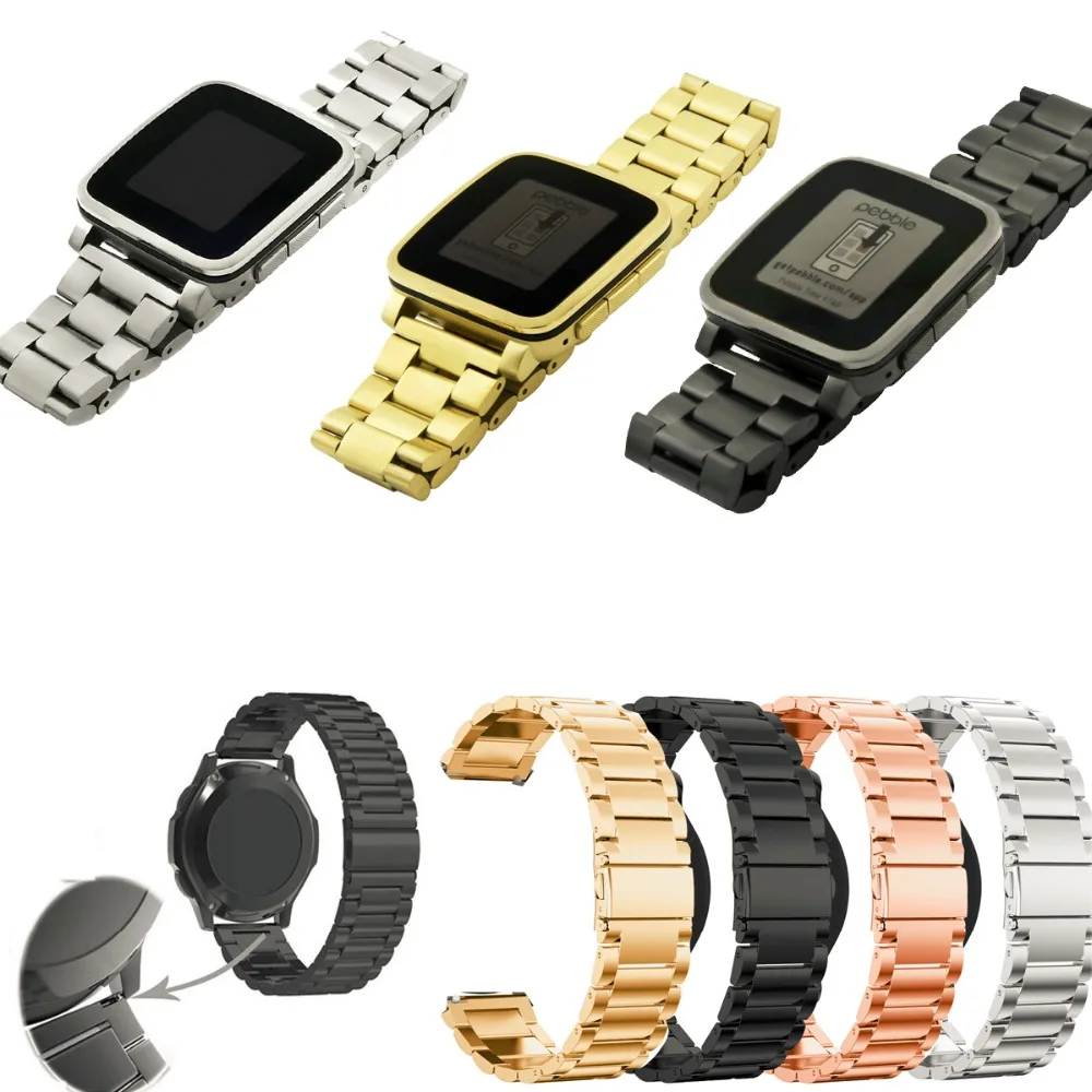 Ремешок из нержавеющей стали для часов браслет Pebble Time Steel 2015 22 мм с тремя бусинами