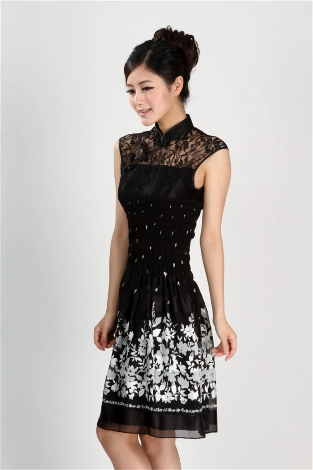 Shanghai Story cheongsam платье в традиционном китайском стиле, стильное сексуальное платье с кружевом длиной выше колена летнее черное кружевное платье qipao