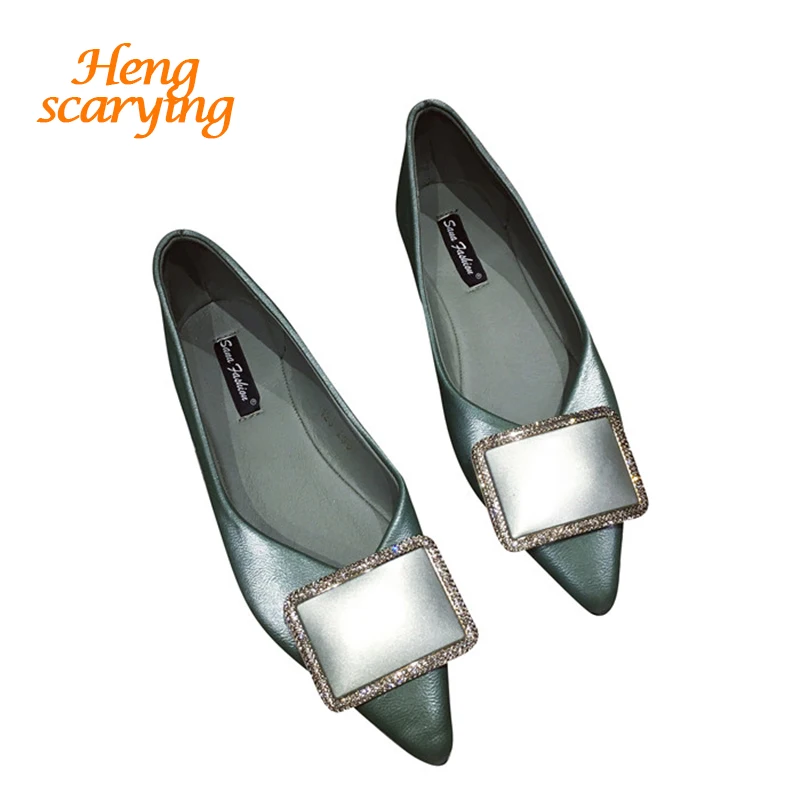 Новинка 2019 года сезон весна-лето женские балетки на плоской подошве с зелеными