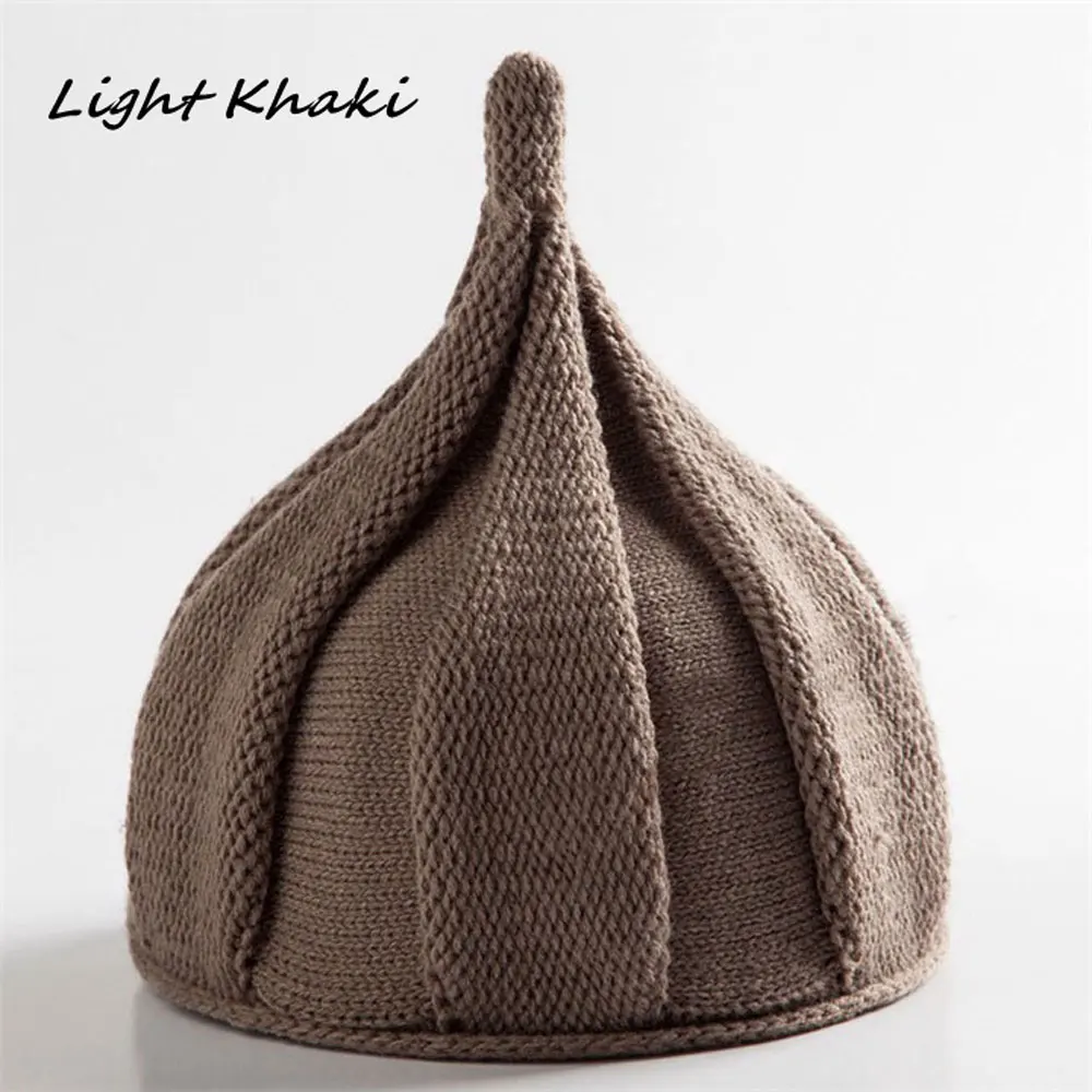 Light Khaki Милая Детская забавная шапка-ветряная мельница, вязаные остроконечные шапочки в форме шапочки, теплая зимняя шапка для мальчиков и девочек, вязаная крючком шапка с заостренным носком и скрученным цветком - Цвет: Light Khaki