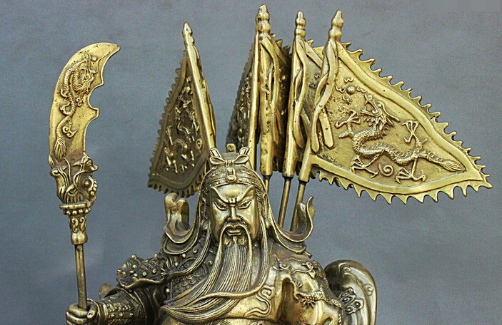 Статуя китайского меча бронзовый медный воин 15 дюймов 9 дракона Гуан Гонг Юй 5