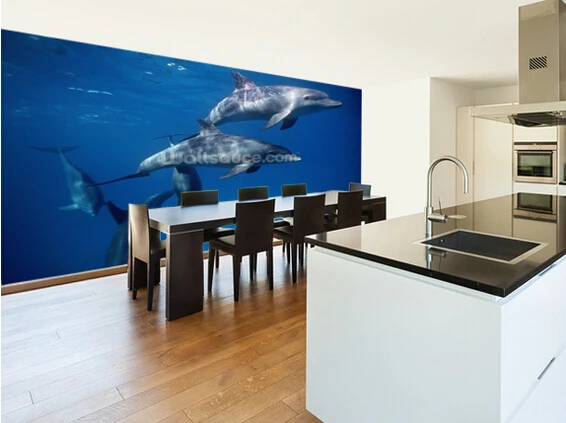 Обои на заказ для детей. Дельфины Красного моря. 3D панели с дельфинами детской
