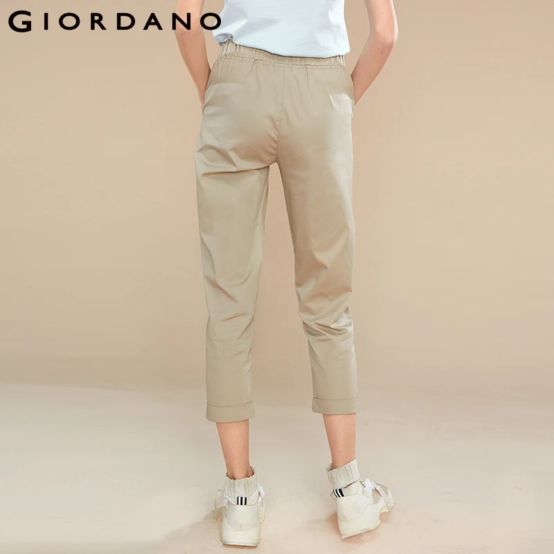 Giordano/женские брюки с эластичным поясом и откатными манжетами укороченные из 100%