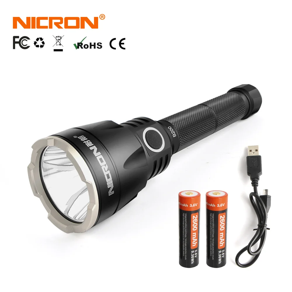 NICRON тактический фонарь 536 м дальнее Освещение Расстояние 1000ЛМ 2x18650 высокая