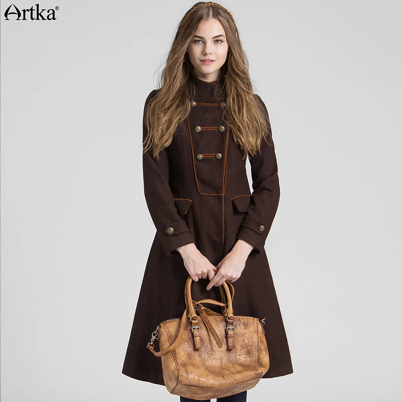 ARTKA шерстяное пальто женские зимние куртки 2018 двубортное Женское осенняя Женская