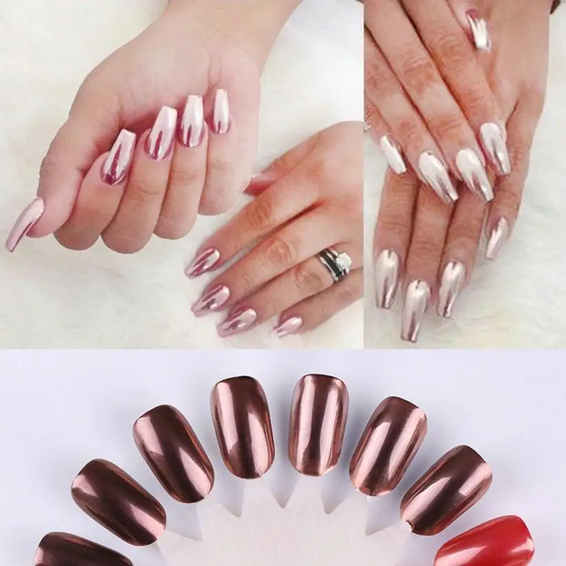 Сексуальное розовое золото зеркало для ногтей блестящая пудра хромированная