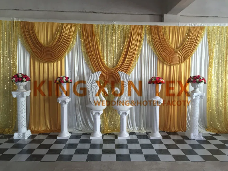 Ice Silk Wedding Backdrop Curtain With Swag Drapery Valance Sequin Backdrops Party Event Decoration