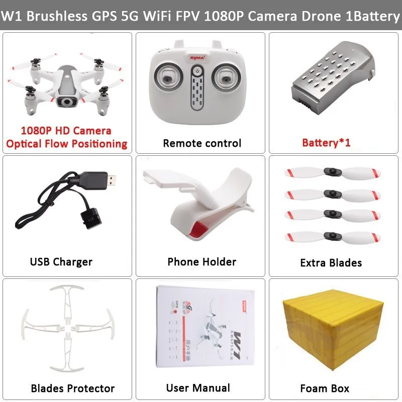 1080P 1BAT FB Новейший Дрон Syma W1, Gps, 5g, Wi-Fi, Fpv с регулируемой камерой 1080p Hd, режим следования за мной, жесты, Радиоуправляемый квадрокоптер Vs F11, Sg906, Дрон - Цвет: 1080P 1BAT FB