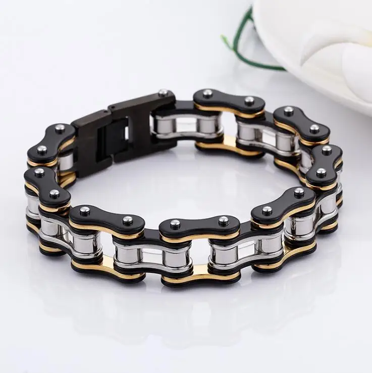 Панк золотые велосипедные браслеты ювелирные изделия Черная Нержавеющая Сталь