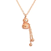 rose gold color gourd with chinese characters pendants necklaces for women charm stainless steel chain collar jewelry gift