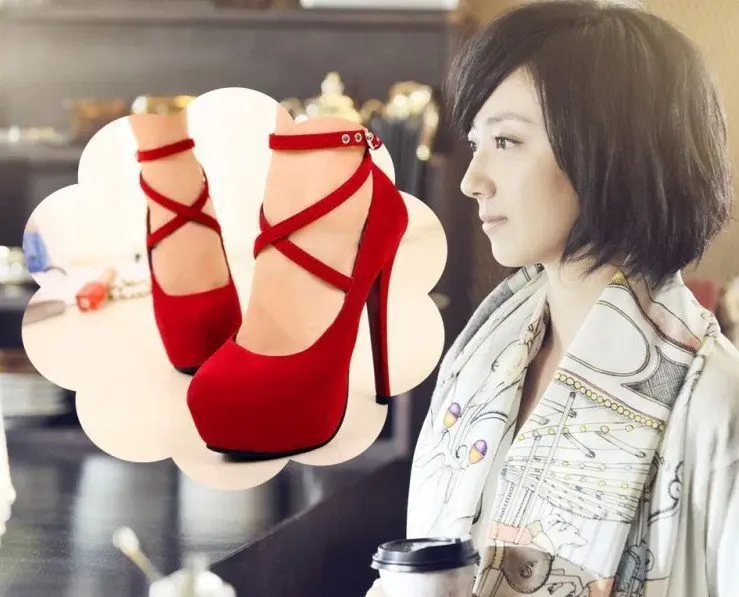 Korean version of the new ultra high heel stiletto shoes XL fashion cross strap waterproof platform women's single product trend