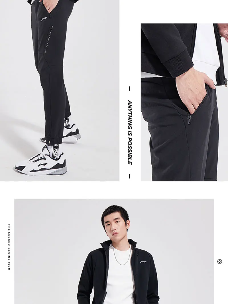 Li-Ning, мужские тренировочные спортивные штаны, флисовые, теплые, 92% полиэстер, 8% спандекс, обычная посадка, подкладка, зимние спортивные штаны, AYKN383 MKY444