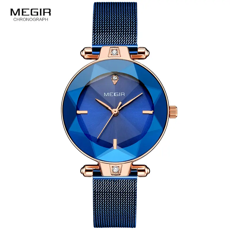 Женские Простые аналоговые кварцевые часы MEGIR наручные с сетчатым браслетом