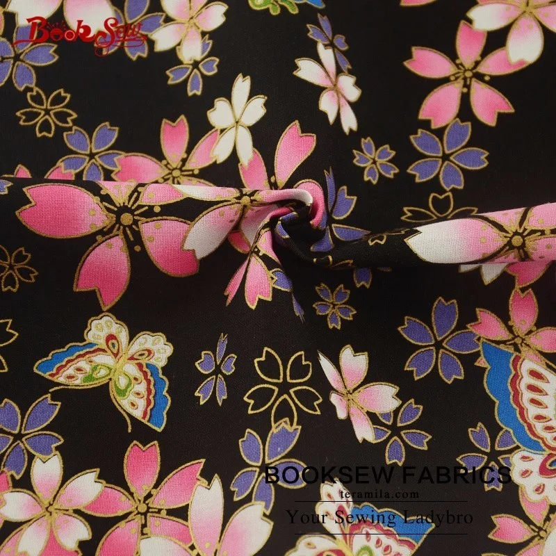 Booksew хлопок белье Ткань черный стежка ткани ткань Бабочка и цветок золотой Фольга