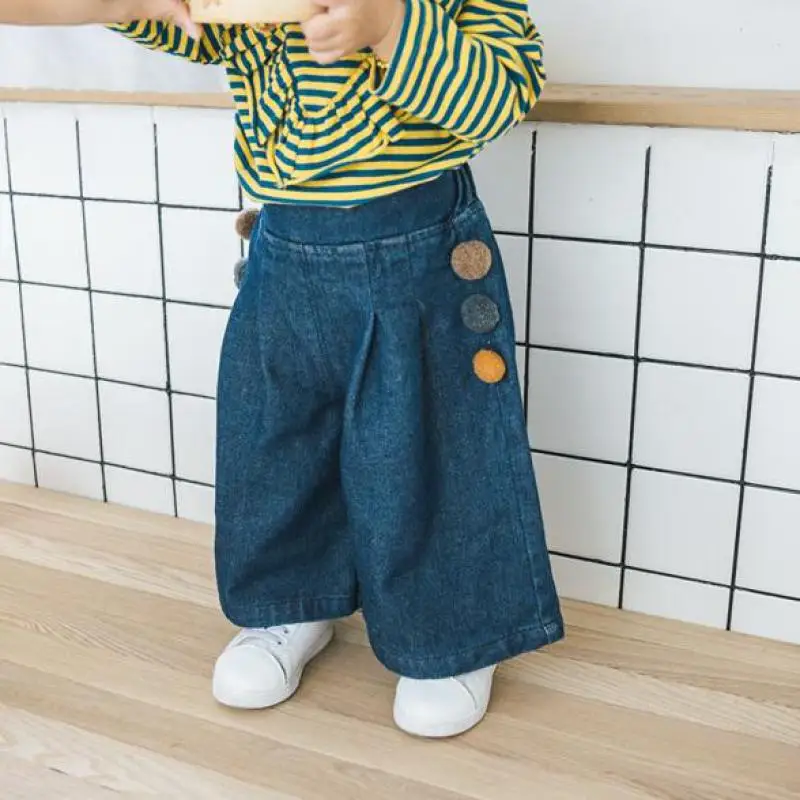 Для Девочек прямые брюки 2018 осень в Корейском стиле боковой край волосы мяч