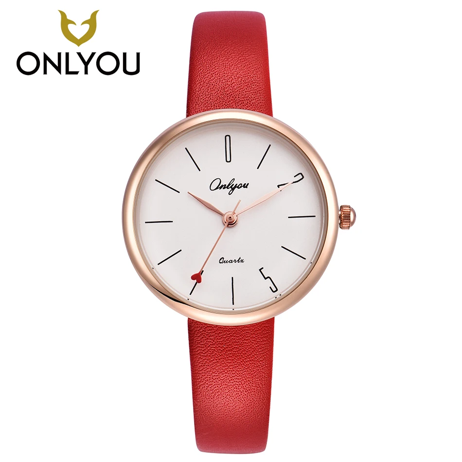 ONLYOU женские часы женский кожаный ремешок Красный Топ бренд креативный роскошный