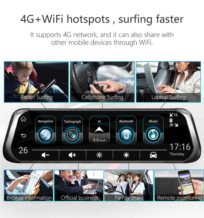 Jansite 3G 4G wifi Автомобильный видеорегистратор 1" сенсорный экран двойной объектив Android Автомобильная камера ADAS удаленный монитор зеркало заднего вида gps Bluetooth Вызов