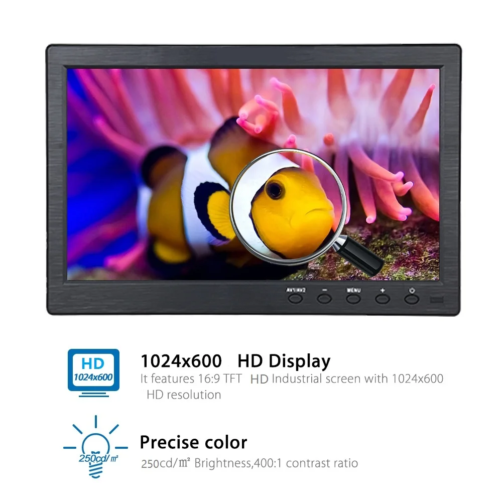 Монитор 10 1 дюйма HD 1024*600 с Видео Аудио VGA AV BNC USB HDMI дюймовый дисплей для камеры