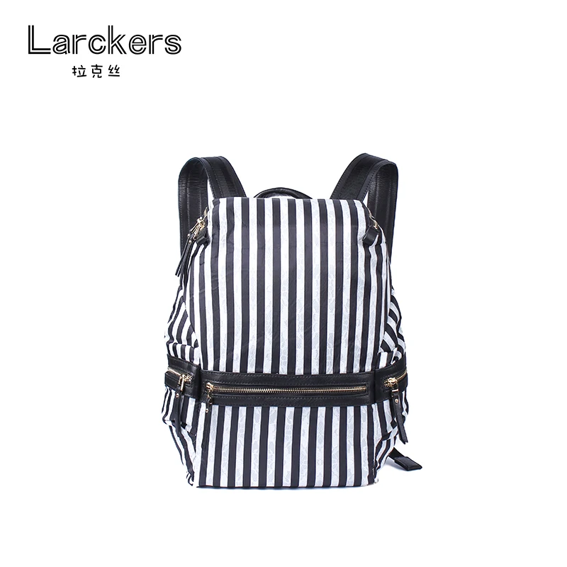 Модный женский рюкзак в черно белую полоску из хлопчатобумажной ткани с