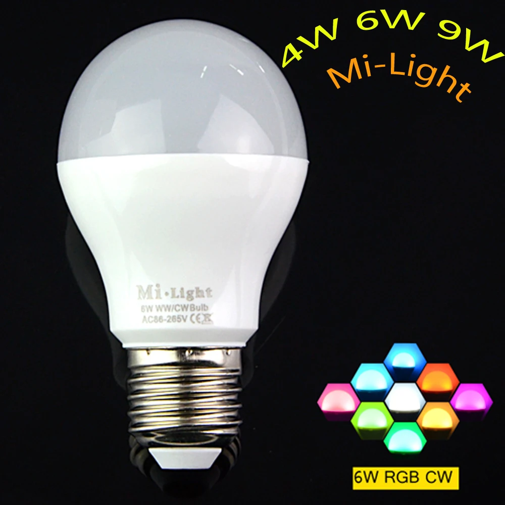 4 шт. с регулируемой яркостью Mi Light GU10 E27 светодиодная лампа Вт 6 9 MiLight RGB