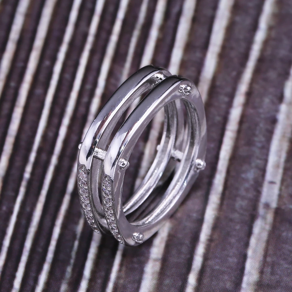 Huitan Punk Stylish Geometric Ring Geometric Luxury Silver Gold Color With Tiny Zircon Stone Hiphop Roxk&Roll Finger Ring Band