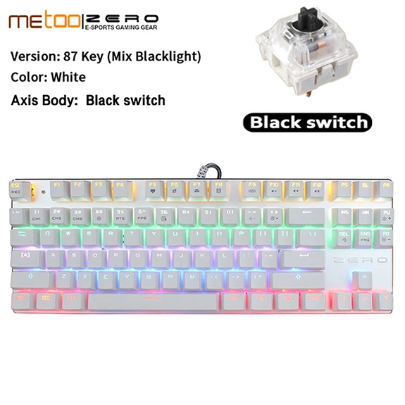 87White Black Switch METOO ZERO игровая механическая клавиатура синий/черный/красный переключатель анти-ореолы подсветка Teclado Проводной USB для геймера английский/русский - Цвет: 87White Black Switch