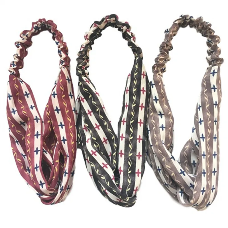 

on sale 1pc 2018 New cross ribbon print ladies fabric Headband fashion Headbands women accessories knot headwrap turban headband