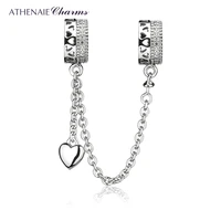 athenaie 925 sterling silver clear cz forever love hearts safety chain charms beads diy jewelry fit european bracelets bangle
