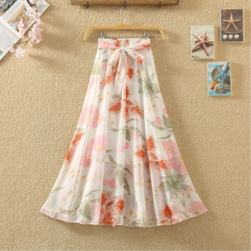 Женская шифоновая юбка с принтом свободная высокой талией свободного покроя