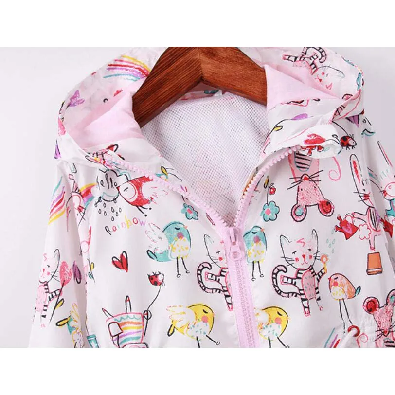 Детская ветровка для девочек с капюшоном и мультяшными фруктами сетчатой