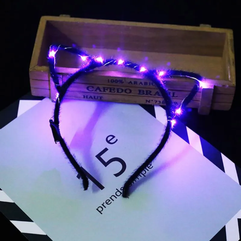 Милая Светодиодная лента на голову с кошачьими ушками обруч для волос светящийся