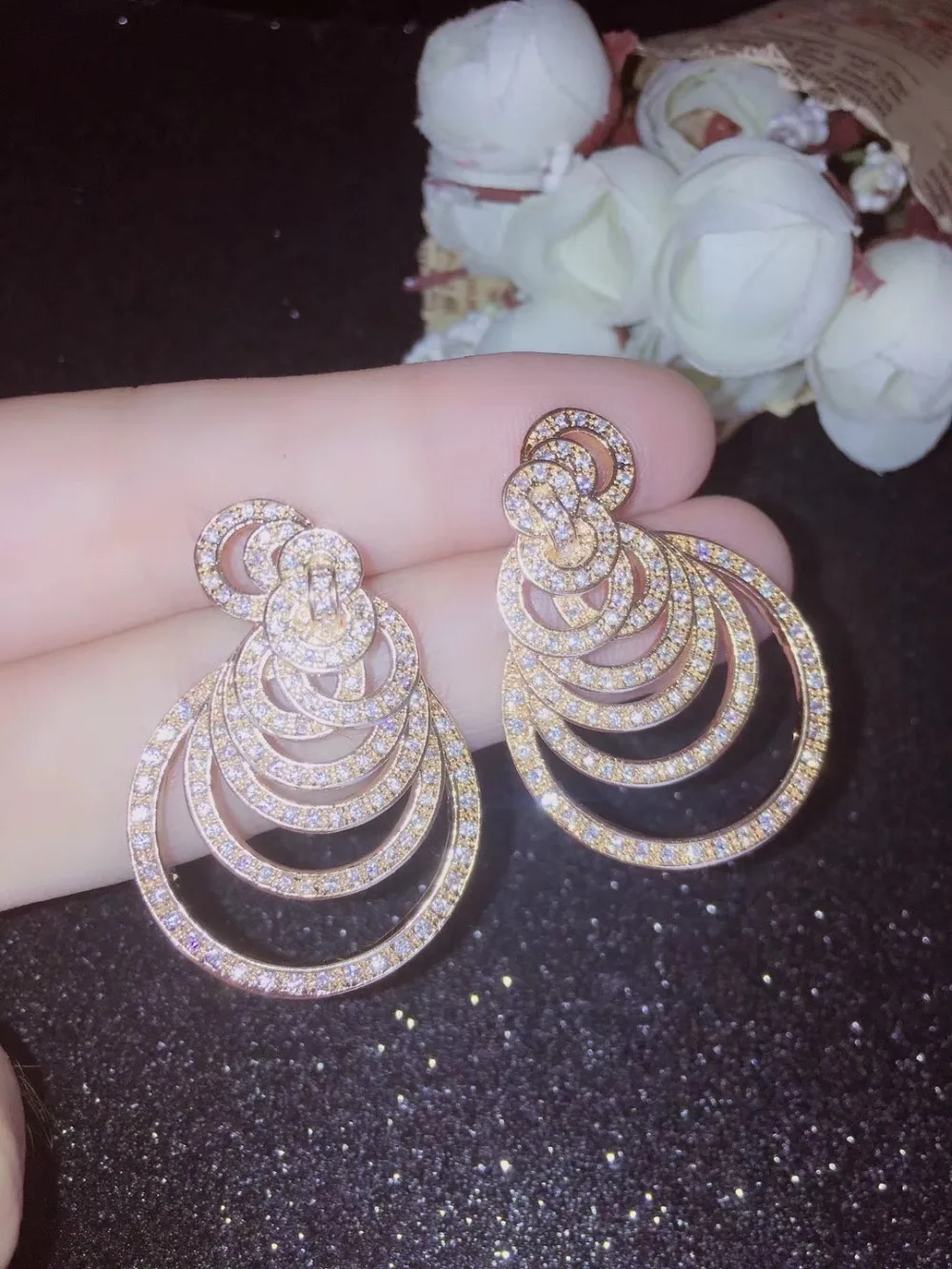 Роскошные Многослойные Геометрические AAA кубический цирконий камень Круглый