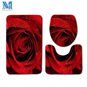 3pcs/set Bathroom Rose Carpet Mat Toilet Seat Cover Valentines Bathroom Carpet Set Decorations Bath Shower Mat WC Accessories