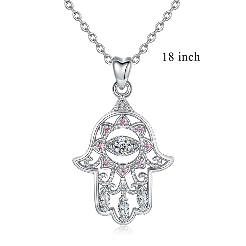 Pendant with 18chain EUDORA 925 пробы Серебряное ожерелье с подвеской в виде руки хамсы на удачу, очаровательное ювелирное изделие, подарок на день рождения девочки мальчика D283 - Окраска металла: Pendant with 18chain