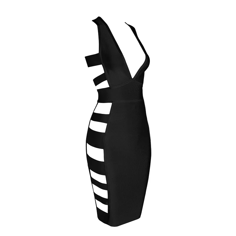 Новое лето сексуальная v шеи выдалбливают красный черный повязки dress 2017 elegant designer