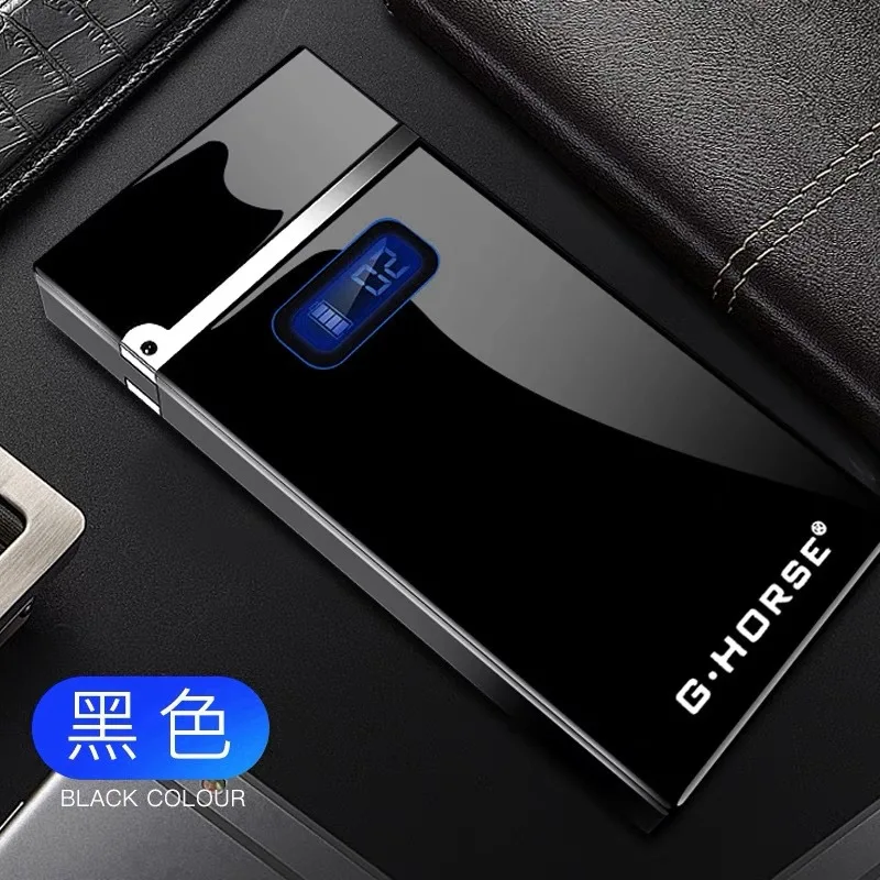 Электрическая зажигалка с подключением к USB светодиодный дисплей питания перезаряжаемый прикуриватель защищенный от ветра для курения зажигалки дуги Плазменные зажигалки для мужчин - Цвет: Black