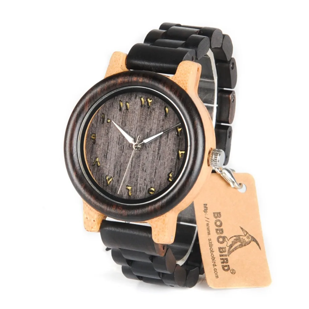 BOBO BIRD WN14N15 деревянные часы Wenge часы с Восточно-арабскими персидскими фарси цифрами Циферблат циферблат часы с черным ремешком часы для влюбленных
