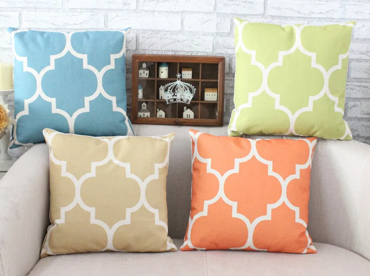 Vintage Linen Pillow Cushion Cover Throw decorative cushion covers 45cm*45cm Quatriefoil Yellow Blue Green Orange Case | Дом и сад