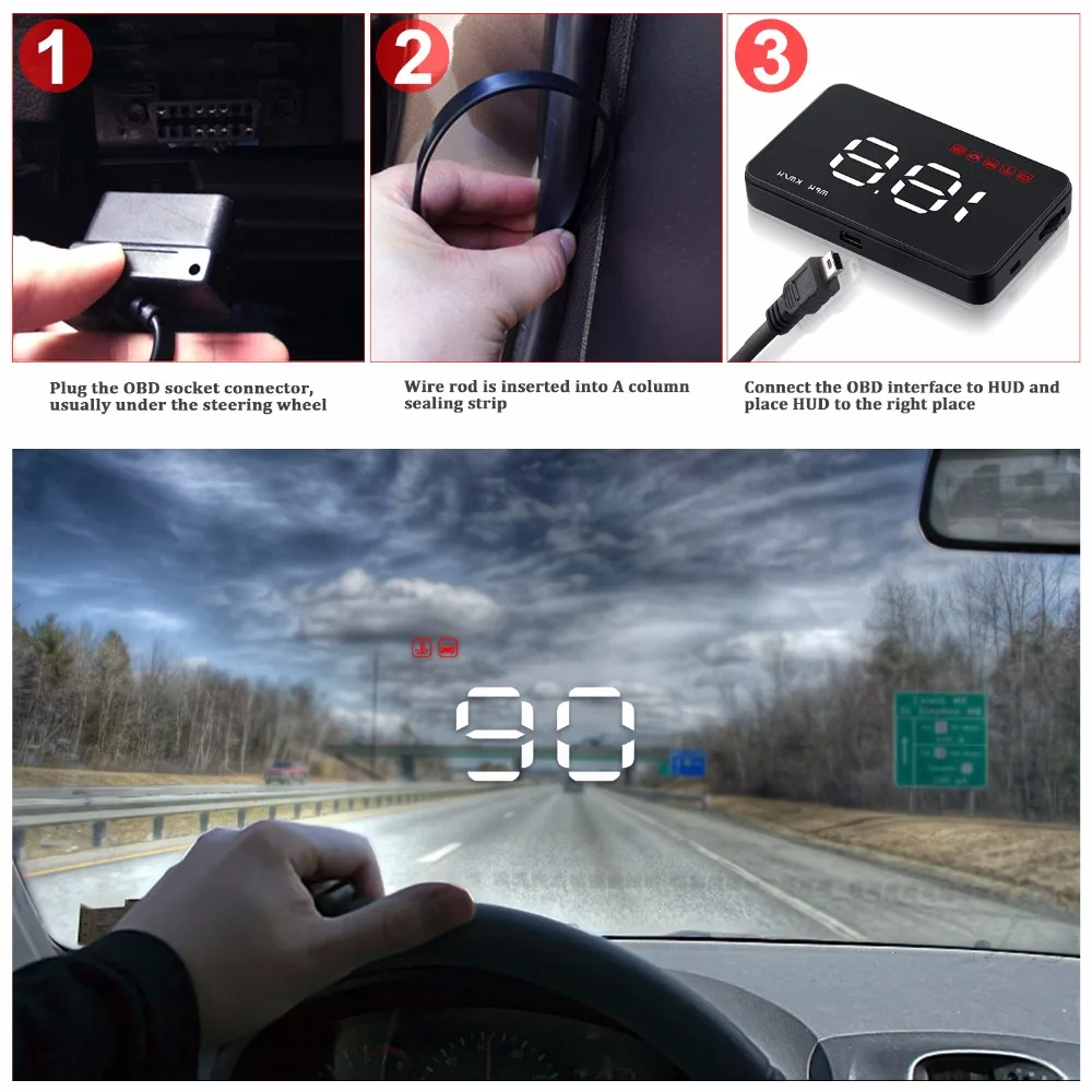 A1000 автомобильный HUD Дисплей автомобиля OBD 2 Цифровой Автомобильный измеритель скорости проектор Предупреждение HUD OBD2 дисплей сигнализация