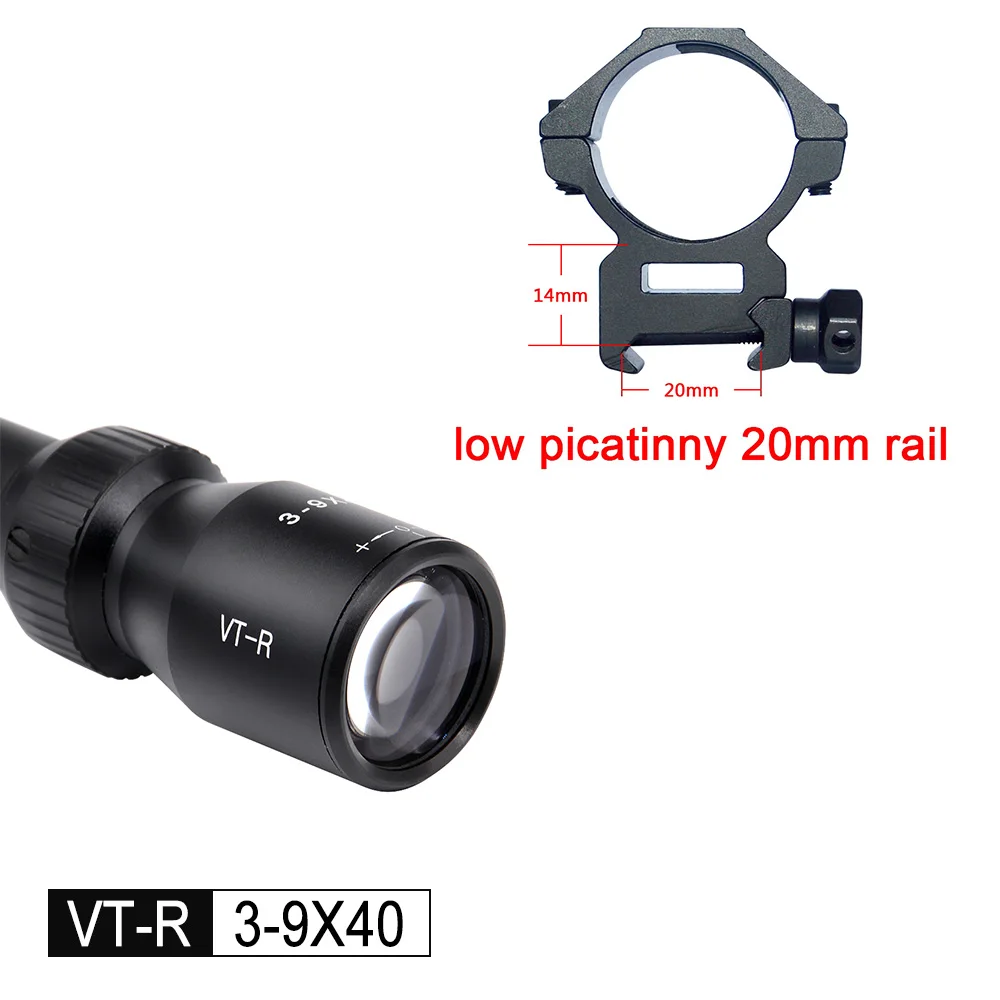 low picatinny 20mm Оптика обнаружения VT-R 3-9X40 Mil точка сетка оптические прицелы охотничья Оптика прицел Airgun оптический прицел с свободный прицел Крепление - Цвет: low picatinny 20mm