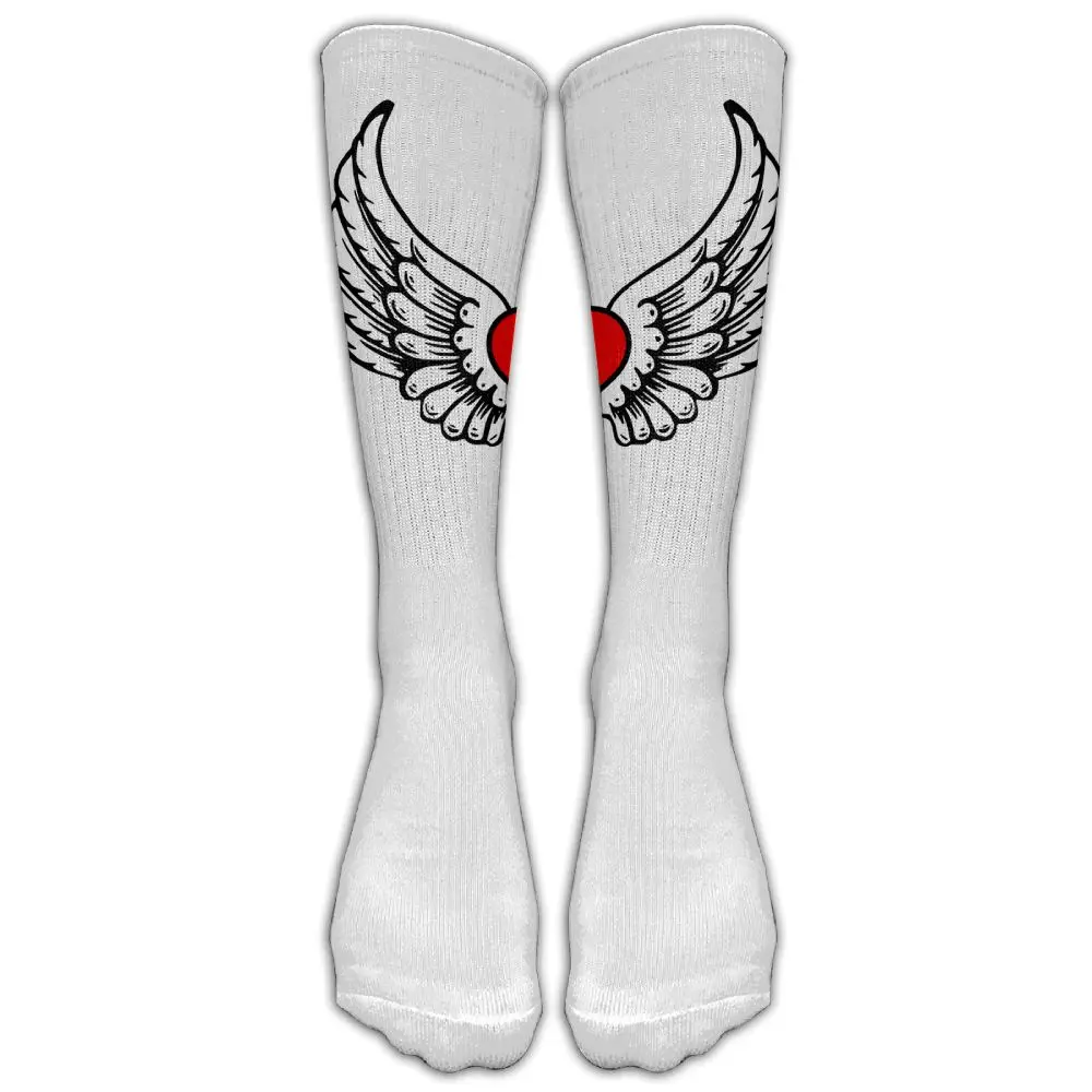 SAMCUSTOM модные гольфы женские хлопковые высокие чулки выше колена для дам милые крылья ангела 3D печать длинные чулки - Цвет: Слоновая кость
