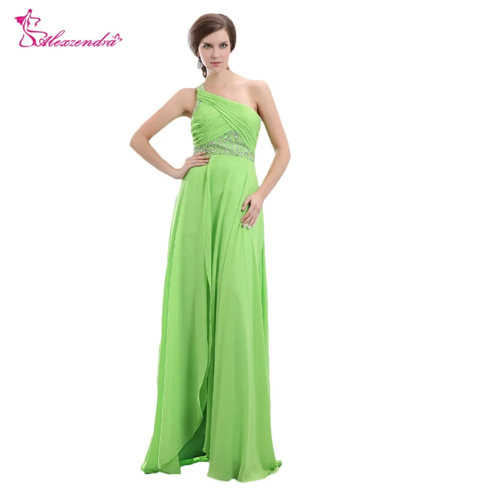 

Alexzendra Beach Prom Dresses 2018 Custom Made One Shoulder Chiffon Beaded Prom Gowns Party Dress